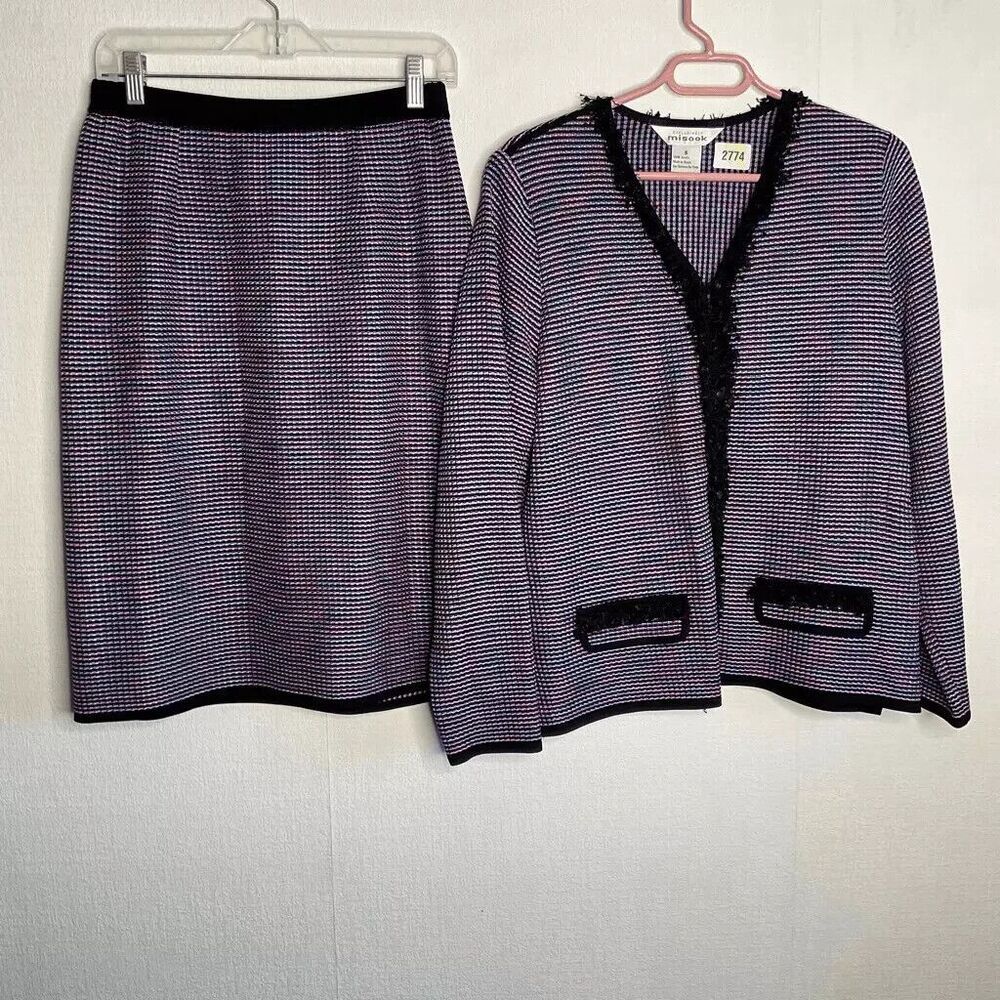 NWOT Misook Tweed Suit‎ Set Skirt/Blazer Fringe Career Capsule Women Size S Knit